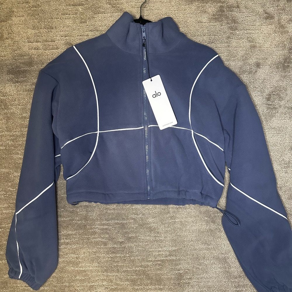 ALO Yoga Bluestone/White Polar Fleece Game Time Jacket - Picture 3 of 6